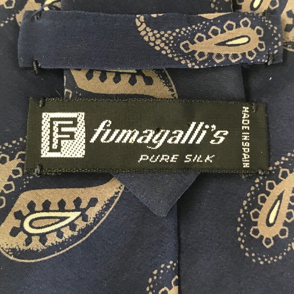 Silk Tie Navy Tan Paisley Fumagalli’s - Picture 6 of 10